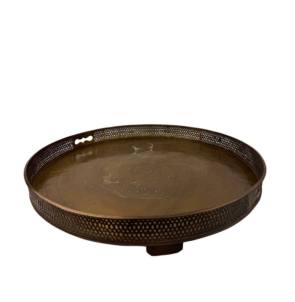 VINTAGE MCM Brass Round Serving Tea Tray Platter Decorative Vanity Tray LARGE